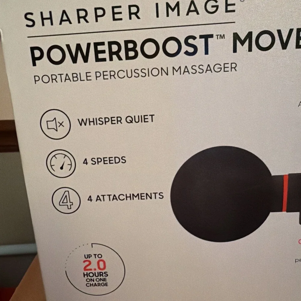 Sharper Image Powerboost Move Massage Gun 4 Speeds 4 Heads Cordless 1014502